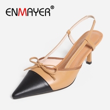ENMAYER  Genuine Leather  Square Toe  Casual  Buckle Strap  Women Shoes High Heel  Pumps Women Shoes Size 34-39 ZYL2657 2024 - buy cheap