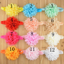 32pcs/lot 10cm Big Solid Chiffon Flower & Elastic Stretch Shiny Headband Woman Hair Jewelry Headwear FDA13 2024 - buy cheap