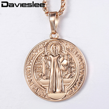 Davieslee-collar con colgante redondo de Jesús para mujer, oro rosa 585, collares para mujer, Cruz, zafiros, iglesia, nuevo LGP269 2024 - compra barato