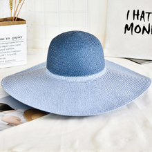Sombrero de paja HT2452 para mujer, sombrero de ala ancha de retazos de 2 tonos, sombrero de ala grande empaquetable, sombrero de sol de playa para mujer, sombrero flexible de verano 2024 - compra barato