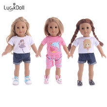 Luckdoll manga curta + short, casual encaixa 18 wireless de 43cm, acessórios de roupa de boneca, brinquedos de meninas, geração, divertido para aniversário 2024 - compre barato