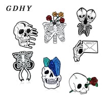 GDHY Skeleton Brooches Skull Hand Bones Finger Crystal Column Sternum skeleton Crystal Enamel Pins Column Gothic Jewelry Unisex 2024 - buy cheap