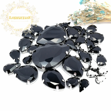 8 tamanhos 35pcs frete grátis! Costura de cristal de vidro em strass em forma de gota de água preto com decoração de casamento faça você mesmo 2024 - compre barato