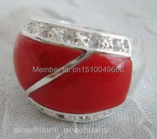 Frete grátis>> anel de cristal coral vermelho ruído 7-9 # 2024 - compre barato