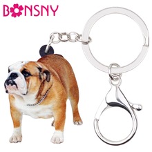 Bonsny chaveiro de acrílico de cães, corrente de chaveiro pug bulldog britânico, presente para mulheres e meninas, bolsa de mão feminina, pingente de carro, joia animal 2024 - compre barato