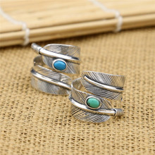 imixlot Ethnic Female Finger Jewelry Blue Green Natural Stone Sterling Ring Handmade Opening Leaf Hoop 2024 - buy cheap