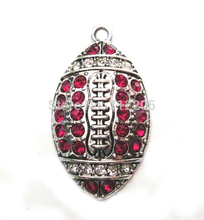 antique silver plated zinc alloy studded Football dark red Crystal Pendant 2024 - buy cheap