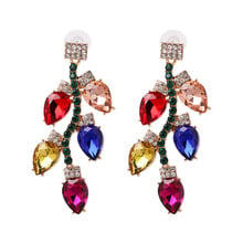 Pendientes de gota de hojas de cristal para mujer, joyería de fiesta de boda, aretes colgantes de hoja multicolor bohemios de lujo, novedad 2024 - compra barato