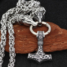 Cabeça de urso em aço inoxidável para homens, colar com pingente de amuleto viking de norse, corrente artesanal 2024 - compre barato