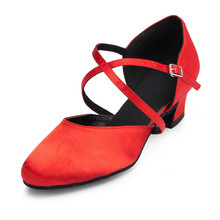 Zapatos cómodos de salón para mujer, calzado de baile moderno con punta cerrada, Color rojo y negro, para Tango, Salsa, baile latino 2024 - compra barato