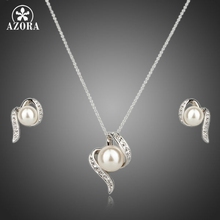 AZORA White Gold Color Stellux Austrian Crystal Imitation Pearl Stud Earrings and Necklace Set TG0062 2024 - купить недорого