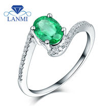 NEW ARRIVAL Natural Stone Ring VS Emerald With Dia In Solid 14Kt White Gold Engagement Ring Oval 5x7mm SR119A 2024 - buy cheap