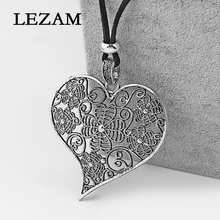 1pcs Fashion Necklace Boho Bohemia Open Heart Flower Lagenlook Pendant Black Long Faux Velet Suede Cord Sweater Necklace Jewelry 2024 - buy cheap