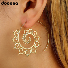 Docona Vintage Hollow Spiral Flower Gold Silver Color Dangle Drop Earrings For Women Punk Tribal Gear Circle Ear Jewelry 4755 2024 - buy cheap