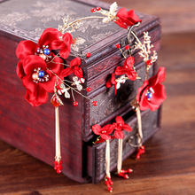 Великолепный красивый красный цветок свадебные обручи для волос серьги наборы изысканный ободок свадебные вечерние тиары украшения для волос 2024 - купить недорого