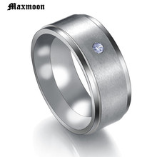 Maxmoon 2018 Men and Women 100% allergy free Wedding Engagement Ring High Polished Matt Stainless Steel Zircon Rings 2024 - buy cheap