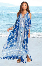 Saida De Praia Feminino Ladies Kaftan Beach Dress Plus Size Womens Dresses New Arrival  Boho Dresses Long Tunic Tassel Print 2024 - buy cheap