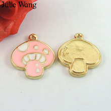 Julie Wang 8PCS Cartoon Mushroom Charms Pink Enamel Gold Tone Alloy Necklace Pendant Bracelet DIY Accessory Jewelry Making 2024 - buy cheap