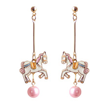 Fashion jewelry Cute Romantic Pink Imitation Pearl Colorful Enamel Horse Unicorn Drop Earrings for Women Girls Wedding Party 2024 - buy cheap