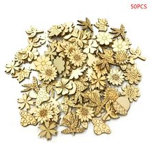 50pcs New Laser Cut Wood Flowers Leaves Embellishment Wooden Shape Craft Wedding Decor 2024 - buy cheap