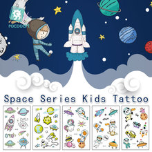 Rocooart мультяшная космическая татуировка для детей, милая поддельная татуировка для детей, татуаж ракеты и боди-арт, водостойкая временная татуировка, наклейка 2024 - купить недорого