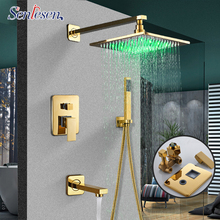Senlesen-grifo de ducha de latón dorado con cabezal de ducha LED de 16 ", ducha de mano Para Set de ducha de baño, juegos de baño de montaje en pared 2024 - compra barato