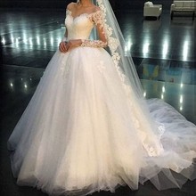 Vestido de novia de manga larga, a la moda, largo hasta el suelo, con apliques de encaje, envío rápido 2024 - compra barato