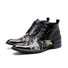 Botas masculinas de cano curto estampadas com flores e laço, estilo preto, bota de tornozelo com salto baixo, esculpida em oxford, tamanhos 38-46 2024 - compre barato