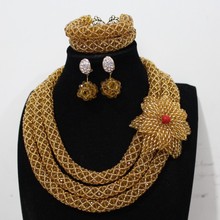 4UJewelry Gold Dubai Jewelry Sets Beaded Flowers 3 Layers African Women Necklace Nigerian Weddings Jewellery Set Free Shipping 2024 - buy cheap