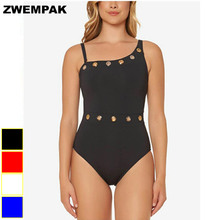 Summer Women One-piece Swimwear Metal Ring Perforation Female Bodysuit sexy Bathing Suit Beachwear Biquini One Shoulder Swimsuit 2024 - buy cheap
