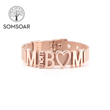 Somsoar-pulsera de malla de acero inoxidable para madre, brazalete de oro rosa, regalo para el día de la madre, envío directo 2024 - compra barato