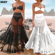 Iasky conjunto de biquíni transparente + saia, roupa de banho para mulheres, saída de praia, moda praia, 3 tamanhos 2024 - compre barato