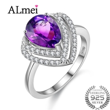 Almei 1.5ct Pear Cut Amethyst Luxury Wedding Rings 925 Sterling Silver Halo Ring Jewelry for Women's Gift with Box 40% FJ093 2024 - buy cheap