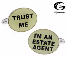 Men Gift Work Cuff Links Wholesale&retail White Color Copper Material Novelty I'M AN ESTATE AGENT TRUST ME Design 2024 - buy cheap