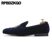 46 11 European Blue Wedding Men Party Shoes Classic Custom Loafers Rhinestone Smoking Slippers Prom Velvet Fashion Plus Size 2022 - buy cheap
