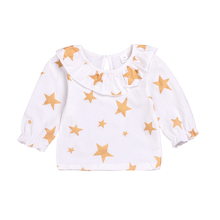 Nova moda bebê menina roupas de verão manga longa estrela impressão camiseta primavera crianças princesa camisas t topos 2024 - compre barato