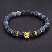 DUOVEI Weathering Stone Leopard Head Beaded Bracelet For Men New Fashion Natural Stone Tiger Eye Onyx Lava Beads Bracelets 2024 - buy cheap