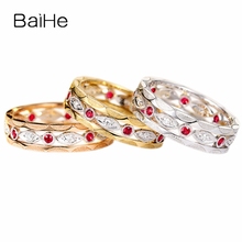 Baihe anel de diamantes naturais cor sólida 14k 0.10ct h/si, joias finas vintage de noivado para mulheres, anel de rubi 2024 - compre barato