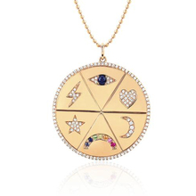 Round Pendant necklace for women charm rainbow cz disc engrave moon lightning gold color eye heart trendy necklace jewelry 2024 - buy cheap
