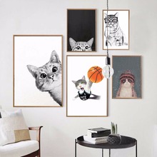 Абстрактное минималистское полотно, Kawaii, мультяшный Кот, животные, постер, Hd принт, Настенная картина, украшение для детской спальни 2024 - купить недорого