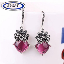 BYSPT Retro Bohemian Rose Flowers Charms purple opal Pendant Dangle Earrings Retro Jewelry For Women 2024 - buy cheap