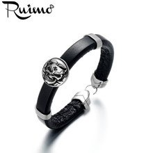 RUIMO Punk Style Men Leather Bracelet 316L Stainless steel Skull Charms Male Cuff Bangles Fashion Bracelets Jewelry For Man 2024 - buy cheap