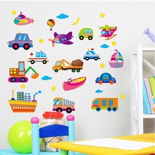 Adesivo de parede de carros com desenho animado, pôster decorativo de parede para casa, arte diy para quarto de crianças 2024 - compre barato