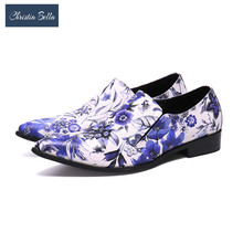 Christia Bella Fashion Floral Print Men Party Leather Shoes British Pointed Toe Men Dress Shoes Plus Size Business Formal Shoes 2024 - buy cheap