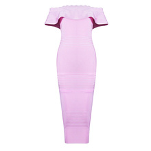 wholesale  New Dress Pink High fashion celebrity Slash neck Cocktail party bandage dress (L1355) 2024 - buy cheap