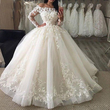 Vestido de boda de lujo de manga larga con hombros descubiertos, con Apliques de encaje, Boda de Princesa, 2020 2024 - compra barato