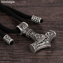 Nostalgia Thor Hammer Beads Viking Pendant Rope Chain Necklace Men Fashion Jewerly Ladies 2024 - buy cheap