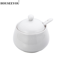 HOUSEEYOU White Ceramic Sugar Creamer Pots Cans Household Condiment Boxes Spice Jars Salt Sugar Pots Kitchen Storage Accessories 2024 - buy cheap