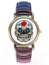 Skull Skeleton Halloween Fashion Rose Flowers Watch Men Women Military Denim Band Strap Analog Quartz Wrist Watches 2024 - buy cheap