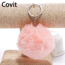 Covit 8cm Cute Pompom Keychain Fake Rabbit Fur SoftBall For Women Bag Car Fluffy Key Chains Keyring Pendant Porte Clef Christmas 2024 - buy cheap